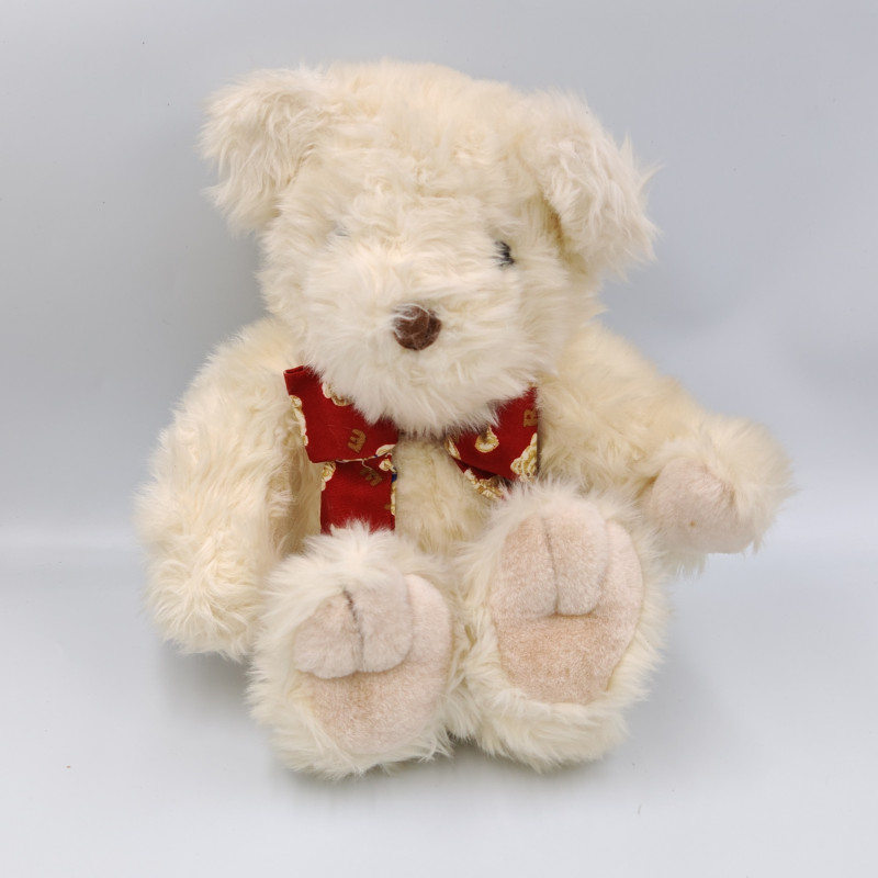 Peluche ours blanc créme noeud rouge Simply soft KEEL TOYS