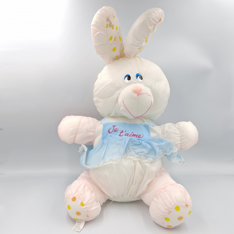 Peluche Puffalump lapin rose bleu pois Je t'aime