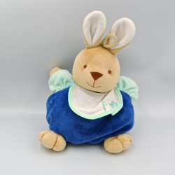 Doudou lapin boule bleu bavoir TEX