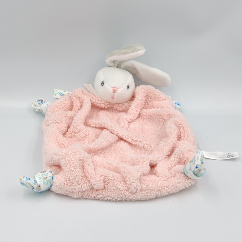 Doudou plat lapin plume blanc rose KALOO
