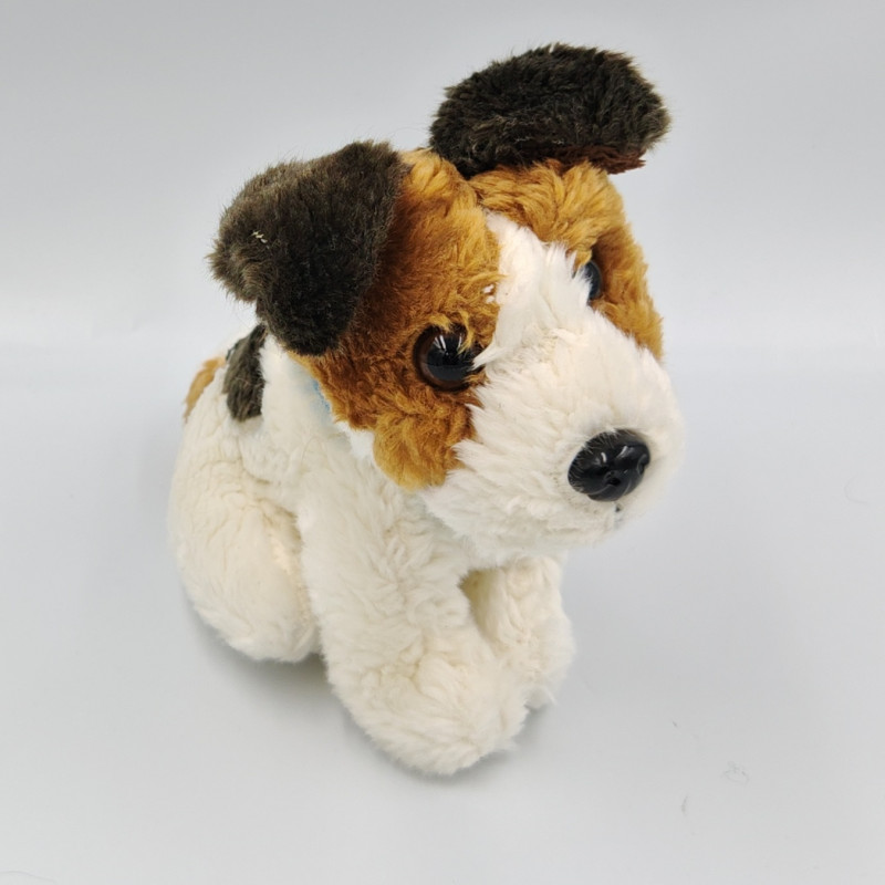 Peluche chien marron blanc beige collier bleu TGV INOUI
