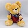 Ancienne peluche souris beige robe bordeaux fleurs JEMINI