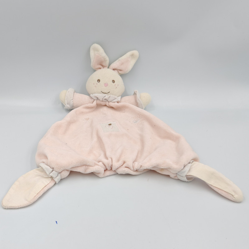 Doudou plat lapin rose blanc NOUNOURS