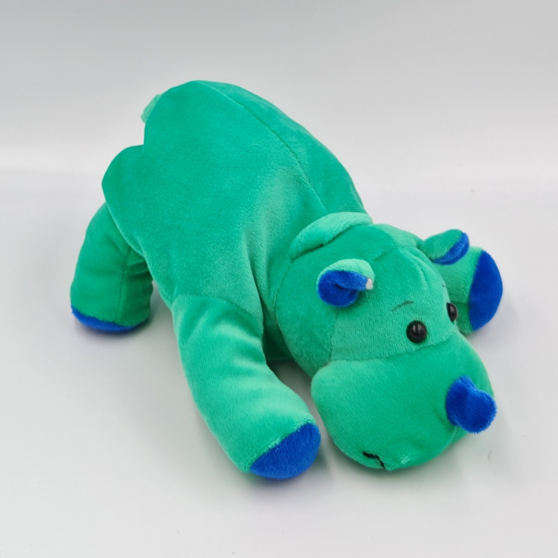 Doudou rhinocéros vert bleu