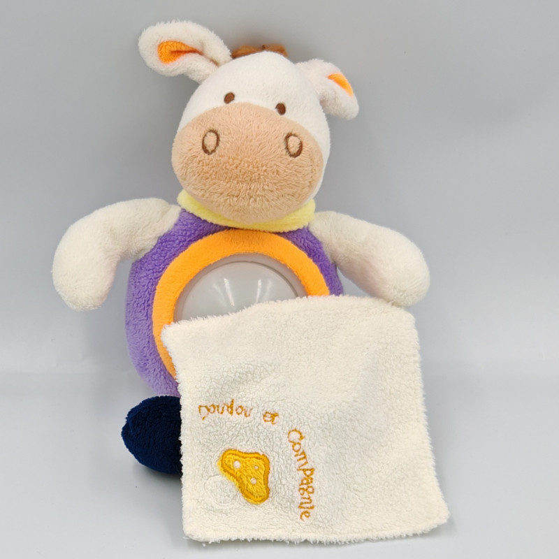 Doudou et compagnie veilleuse ane jaune mauve orange Justin mouchoir