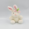 Ancien doudou peluche lapin blanc rose noeud rayé