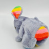 Ancienne peluche éléphant gris arc en ciel bleu jaune rouge vert
