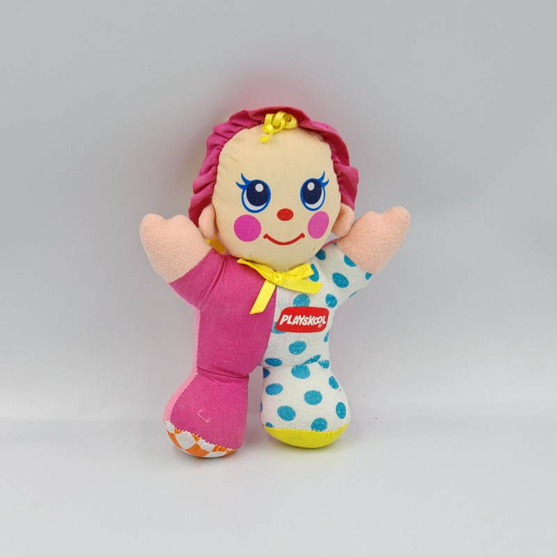 Doudou poupée clown rose blanc jaune pois PLAYSKOOL