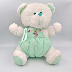 Peluche Puffalump ours blanc bleu vert CARREFOUR