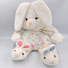 Ancienne peluche lapin blanc rose bleu fleurs fraises chaussons pantoufles IMPEXIT