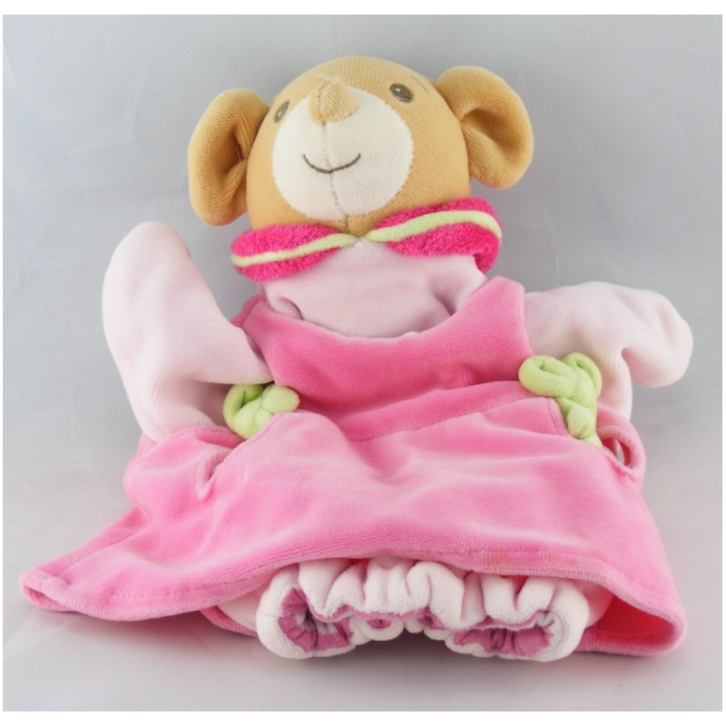 Doudou plat marionnette souris robe rose NOUNOURS