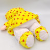Doudou poupée chiffon jaune blanc coeurs rouges