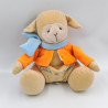 Doudou mouton beige orange bleu CALIN ET BISOU
