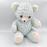 Ancienne peluche doudou ours bleu blanc carreaux NOUNOURS