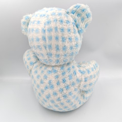 Ancienne peluche doudou ours bleu blanc carreaux NOUNOURS