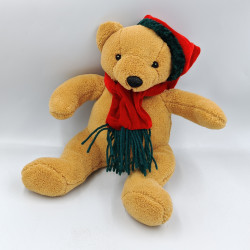 Doudou ours marron bonnet écharpe rouge vert FRANCE LOISIRS