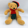 Doudou ours marron bonnet écharpe rouge vert FRANCE LOISIRS