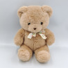 Ancienne peluche ours beige noeud satin blanc motifs Vintage