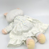 Ancienne peluche lapin rose robe blanche fleurs bleues