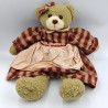 Ancienne peluches ours beige marron rouge carreaux VAN CLEEF