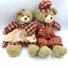 Ancienne peluches ours beige marron rouge carreaux VAN CLEEF