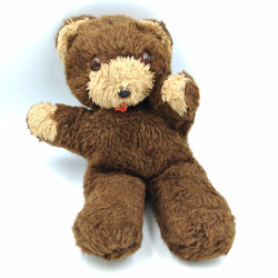 Ancienne peluche ours marron beige petite langue rouge