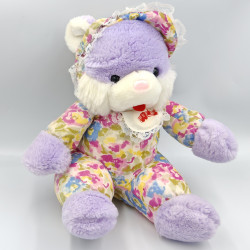 Ancienne peluche ours souris mauve fleurs CP COLMAR