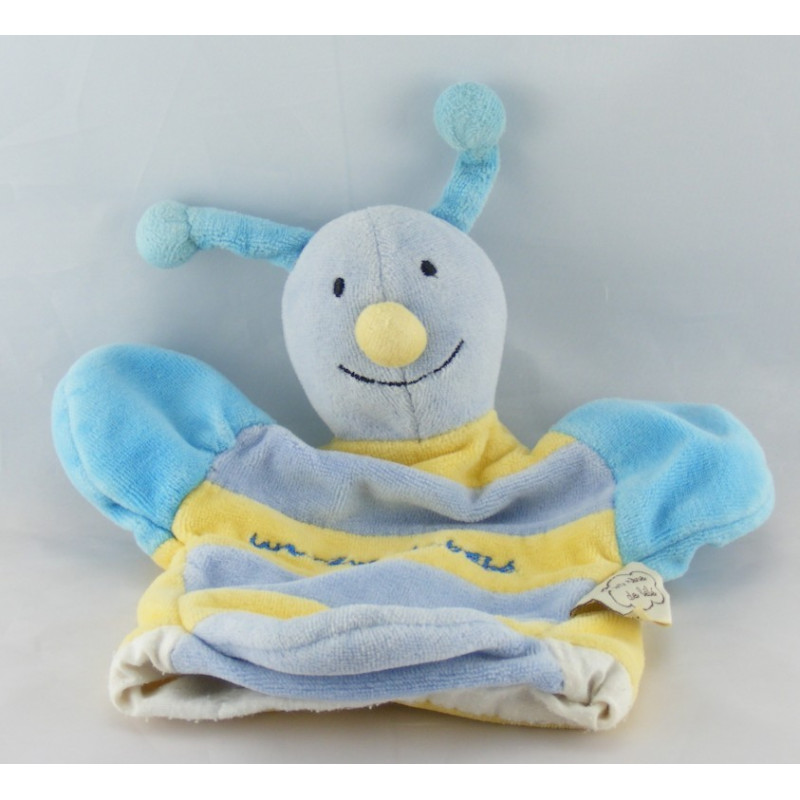 Doudou plat papillon sur fleur bleu UN REVE DE BEBE LUTOUDOUS