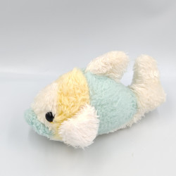 Ancienne peluche poisson blanc bleu jaune