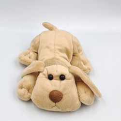 Doudou peluche chien beige marron couché