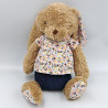Doudou lapin marron bleu blanc fleurs TAPE A L'OEIL