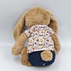 Doudou lapin marron bleu blanc fleurs TAPE A L'OEIL