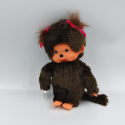 Peluche Singe Kiki fille Monchhichi couettes noeuds rose SEKIGUCHI
