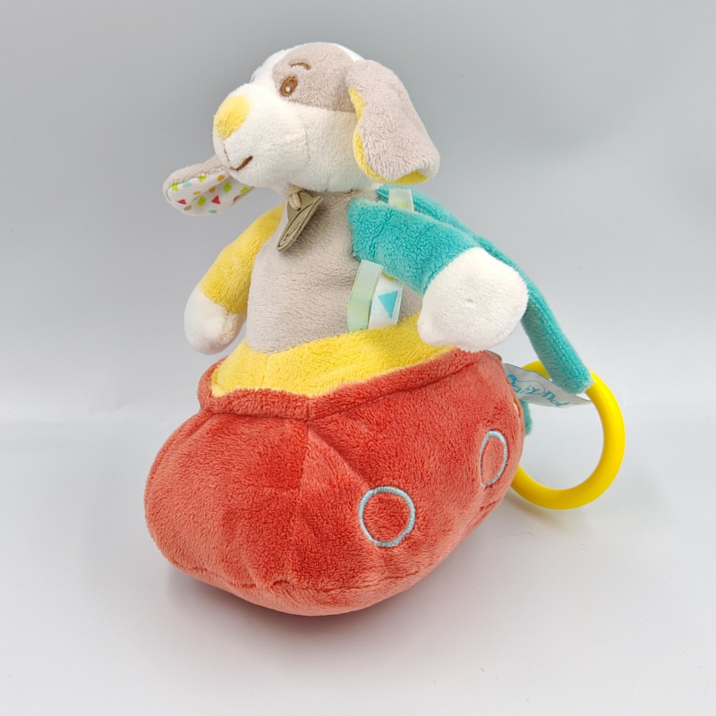 Doudou musical chien gris jaune rouge bleu BABY NAT