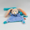 Mini doudou plat attache tétine lapin gris bleu blanc orange Pom BABY NAT