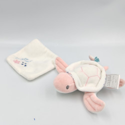 Doudou et compagnie tortue rose blanche mouchoir