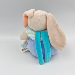 Doudou musical lapin gris bleu blanc orange Pom BABY NAT