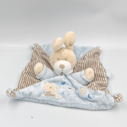 Doudou plat lapin rayé bleu ABC attache tétine NICOTOY