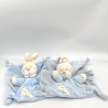 Doudou plat lapin rayé bleu ABC attache tétine NICOTOY LOT DE 2