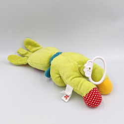 Doudou musical lapin vert gris rouge rapiécé NICOTOY