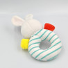 Doudou hochet lapin blanc rouge jaune bleu rayé AUCHAN BABY