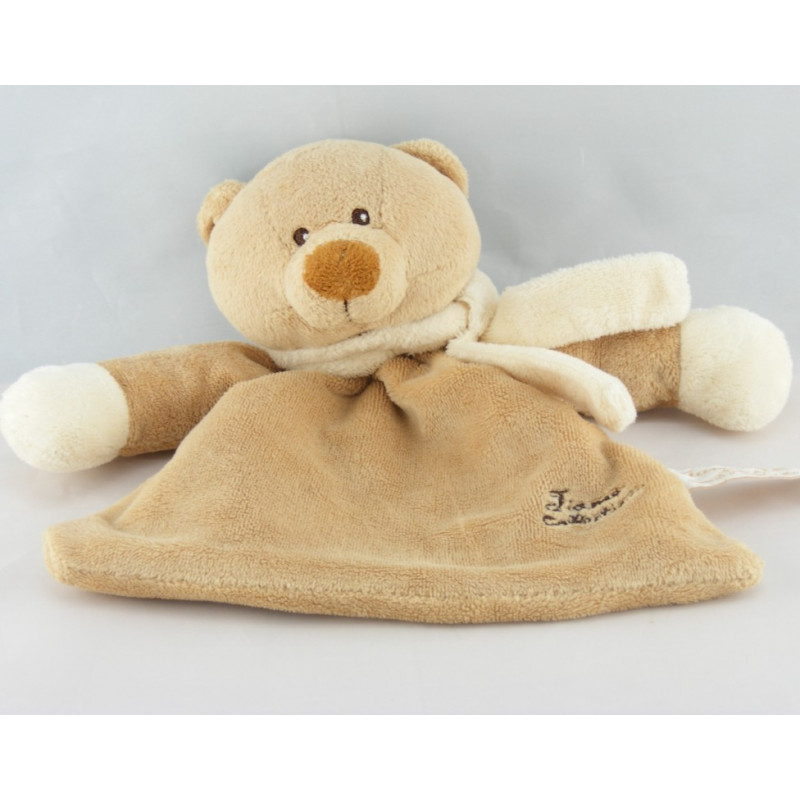 Doudou plat ours beige blanc salopette rose rayé TIAMO COLLECTION