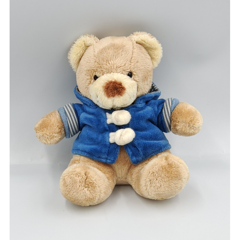 Doudou ours beige gilet bleu capuche NICOTOY