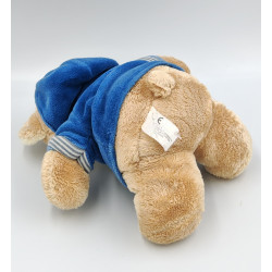 Doudou ours beige gilet bleu capuche NICOTOY