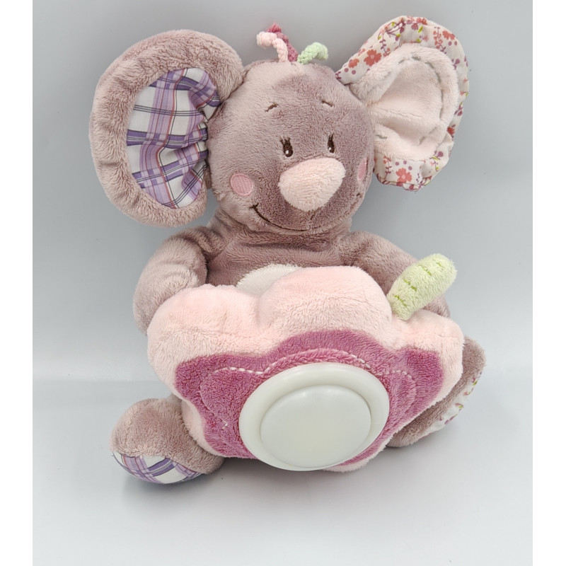 Doudou veilleuse souris mauve rose fleurs Nina NOUKIE'S