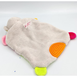 Doudou plat ours gris orange rose vert dentition TIGEX