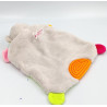 Doudou plat ours gris orange rose vert dentition TIGEX
