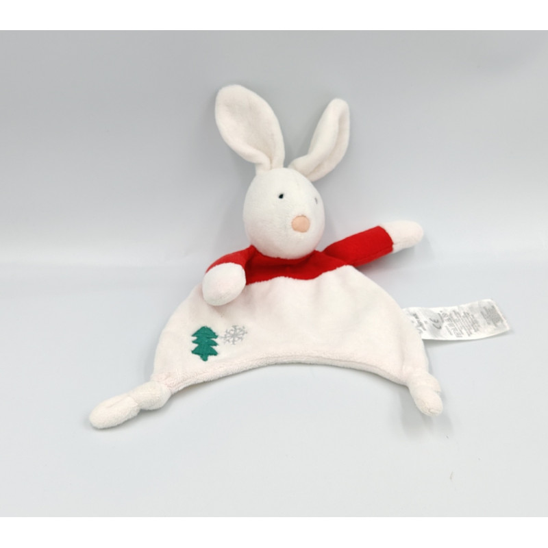 Doudou plat lapin blanc rouge sapin GRAIN DE BLE