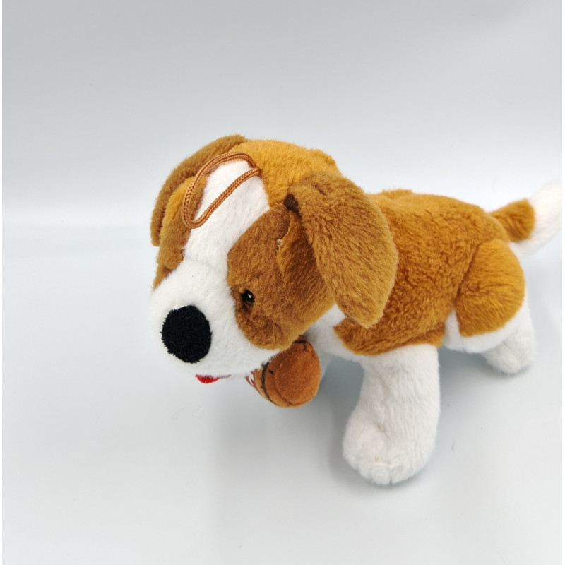 Doudou chien Saint Bernard blanc beige marron tonneau
