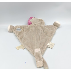 Doudou plat Eléphant Nina Kali gris rose fleurs NOUKIE'S
